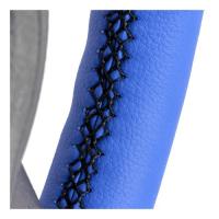 Оплетка на руль  (M) экокожа сине-серая сшиваемая (нитка в комплекте)