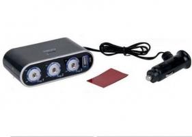 Разветвитель прикуривателя 3 гнезда +  USB с проводом и тумблером  WF-088  WF-0306